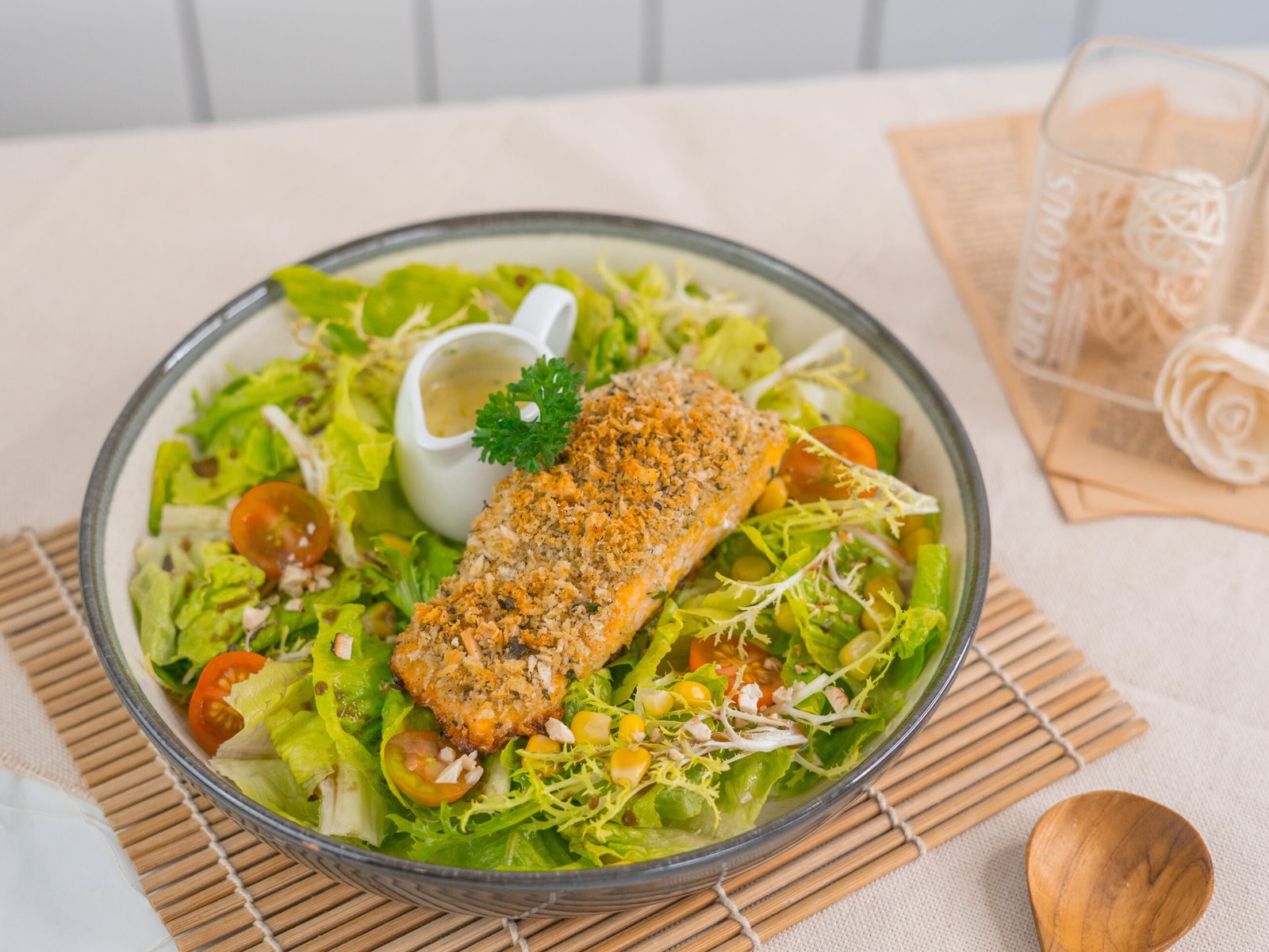 Crusted Salmon Salad Carbs n Co