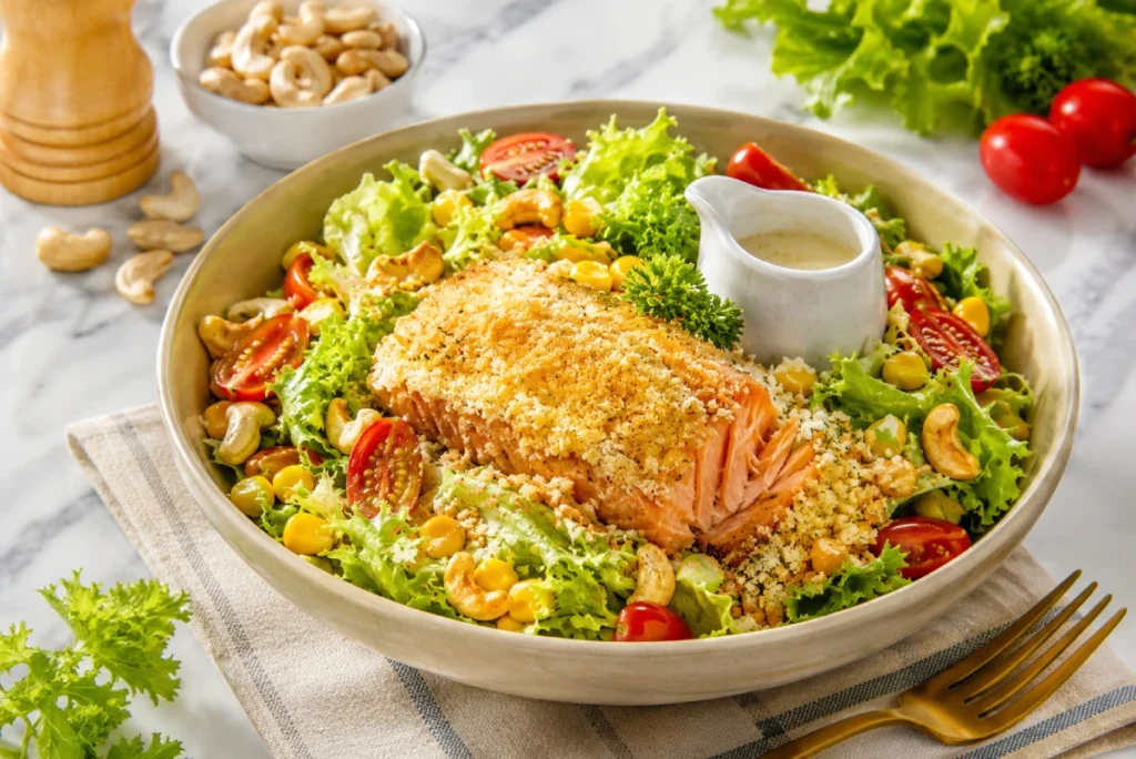 healthy food restaurant bandung premium dining crusted salmon salad